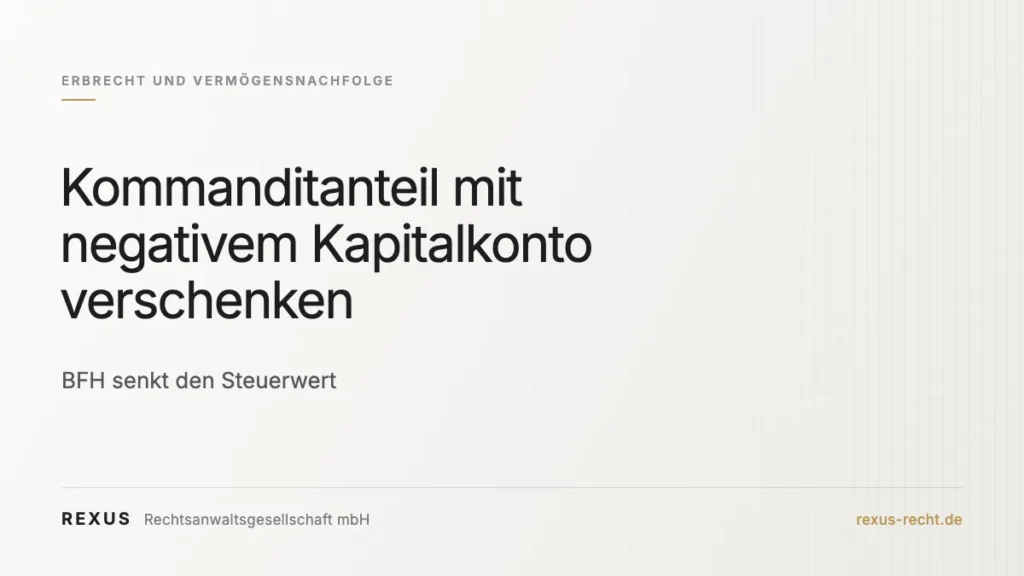 Kommanditanteil mit negativem Kapitalkonto, Schenkungsteuer, BFH II R 15/23